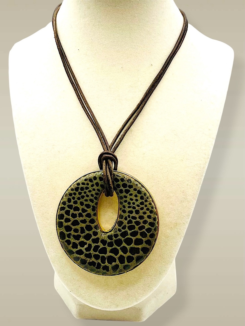 Bold Chicos Vintage Animal Print Disc Pendant Multi-Strand Cord Necklace